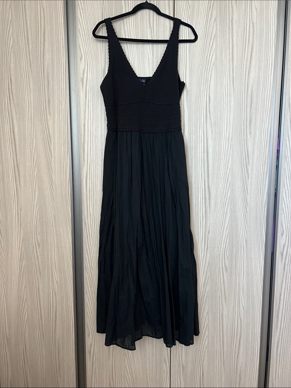 GAP Black Crocheted Waist V-Neck Maxi Sundress